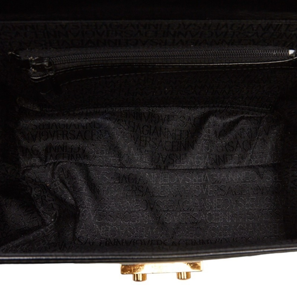 Versace Sunburst Gold Hardware Handbag Vanity Bag Black Enamel Leather - Picture 7 of 10